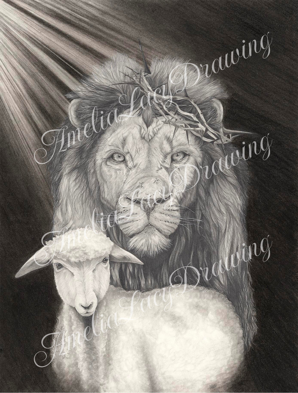 Original Lion and Lamb Pencil Drawing Print | Professional Digital Download